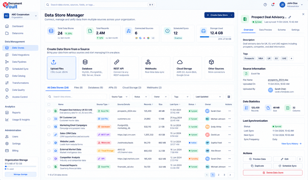 Vault AI workspace bringing documents and connected business information into one view